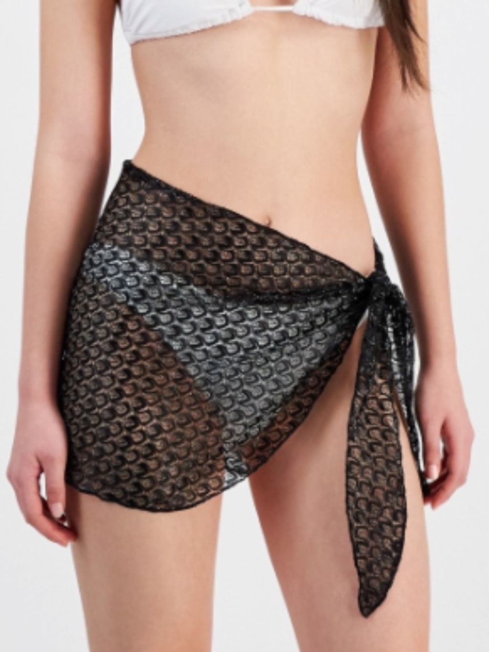 Miken Juniors' Metallic-Knit Cover-up Sarong Swim Black Size XL 12867